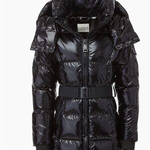 SAM. Glossy Black Belted Puffer Coat